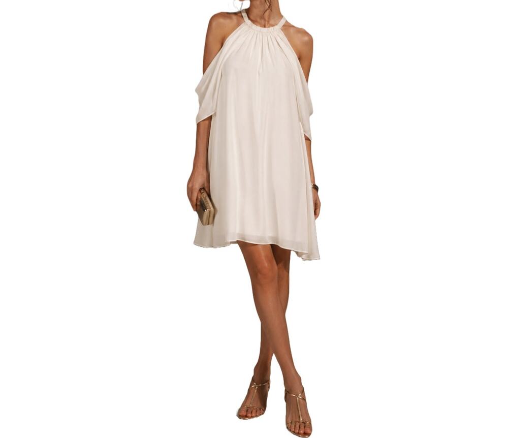 Halston Elsie Draped Cold Shoulder Cape Mini Dress Chalk White Ivory Size 4